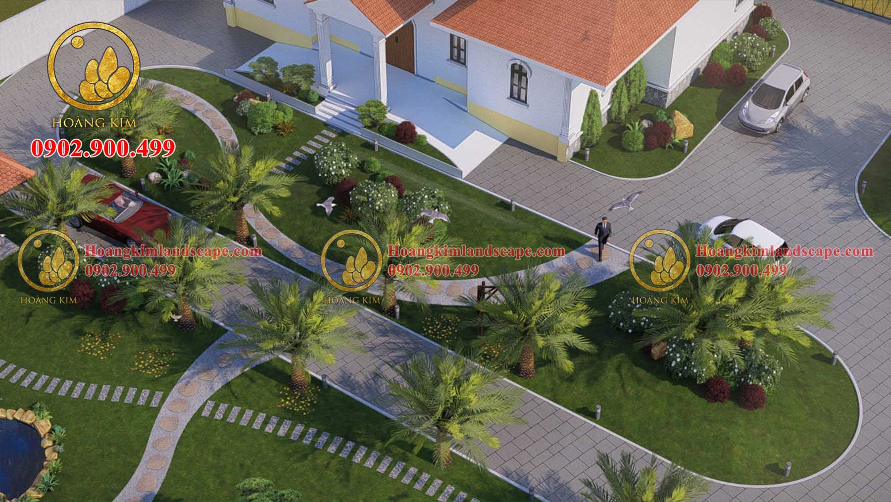 Cảnh quan trước nhà được thiết kế như một công viên mini