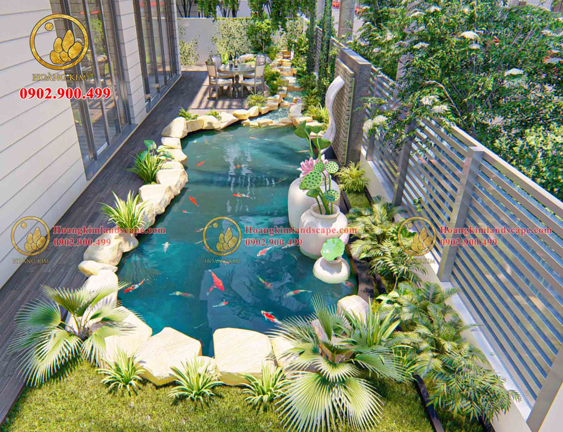 Thiết kế sân vườn hồ cá Koi anh Thanh (Quận 9)