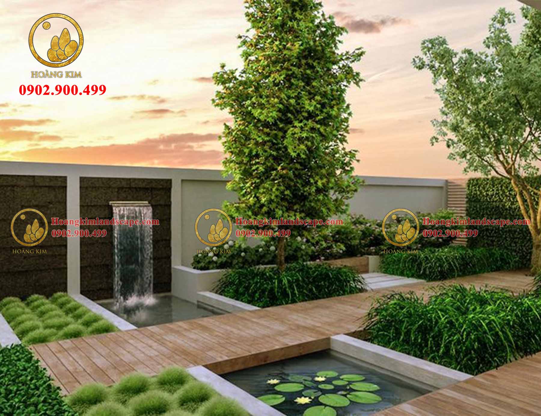 Thiết kế vườn cây xanh trên sân thượng tạo nên một không gian tươi mát và thoáng đãng