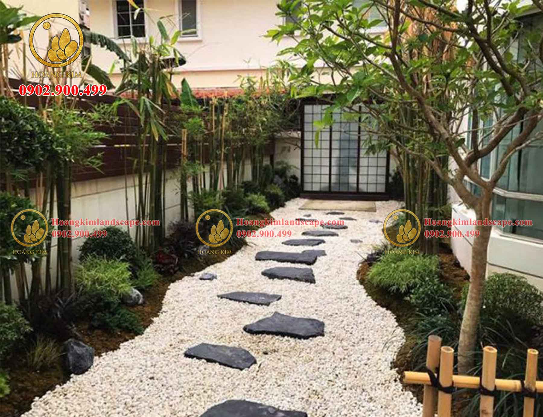 Lối đi trải sỏi thường được sử dụng trong những sân vườn phong cách Nhật Bản